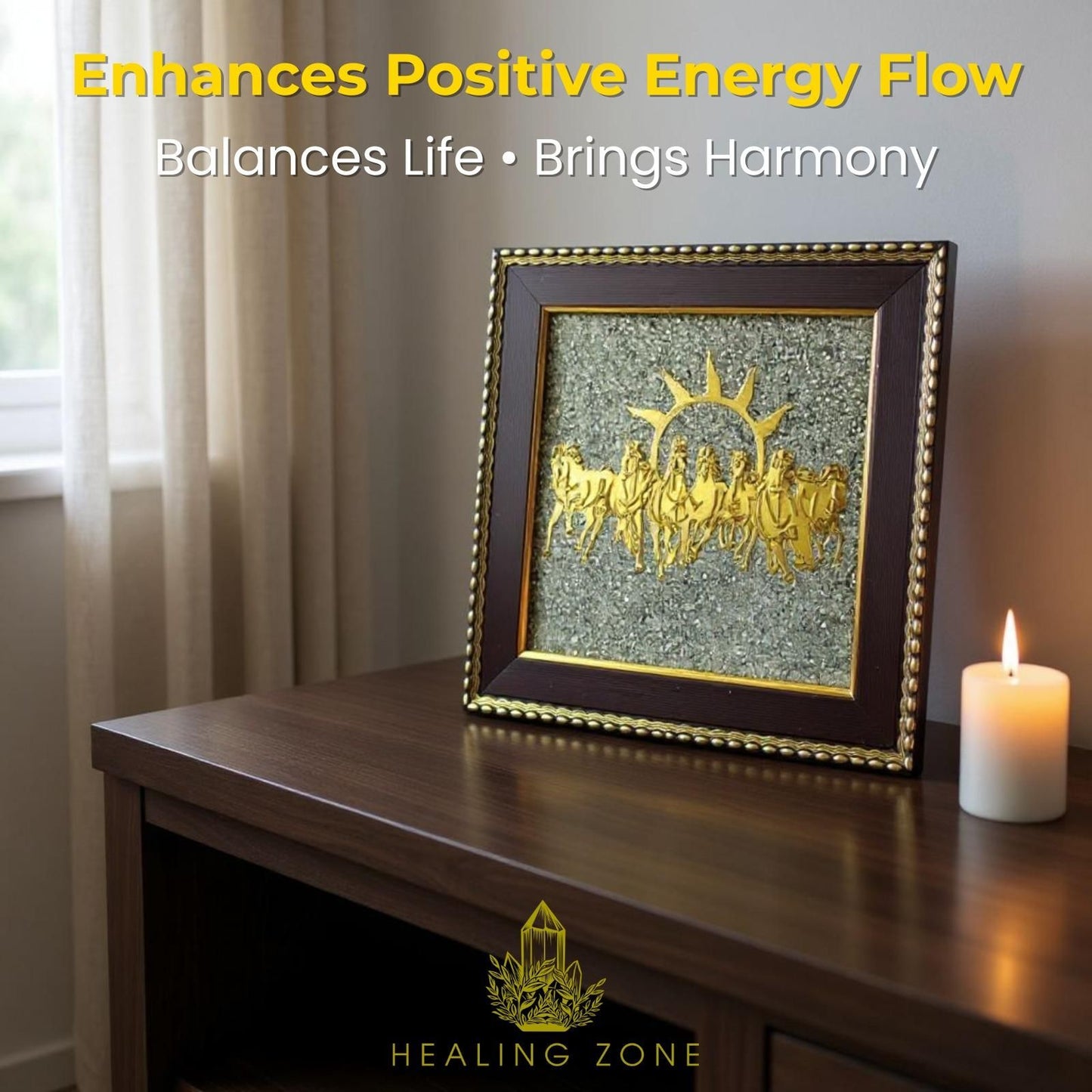 HEALING ZONE 7 Horses on Raw Pyrite Frame